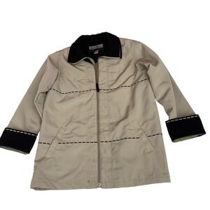 Big Chill Tan Black Zip Front Jacket Contrast Collar Stitch Detail Womens Small
